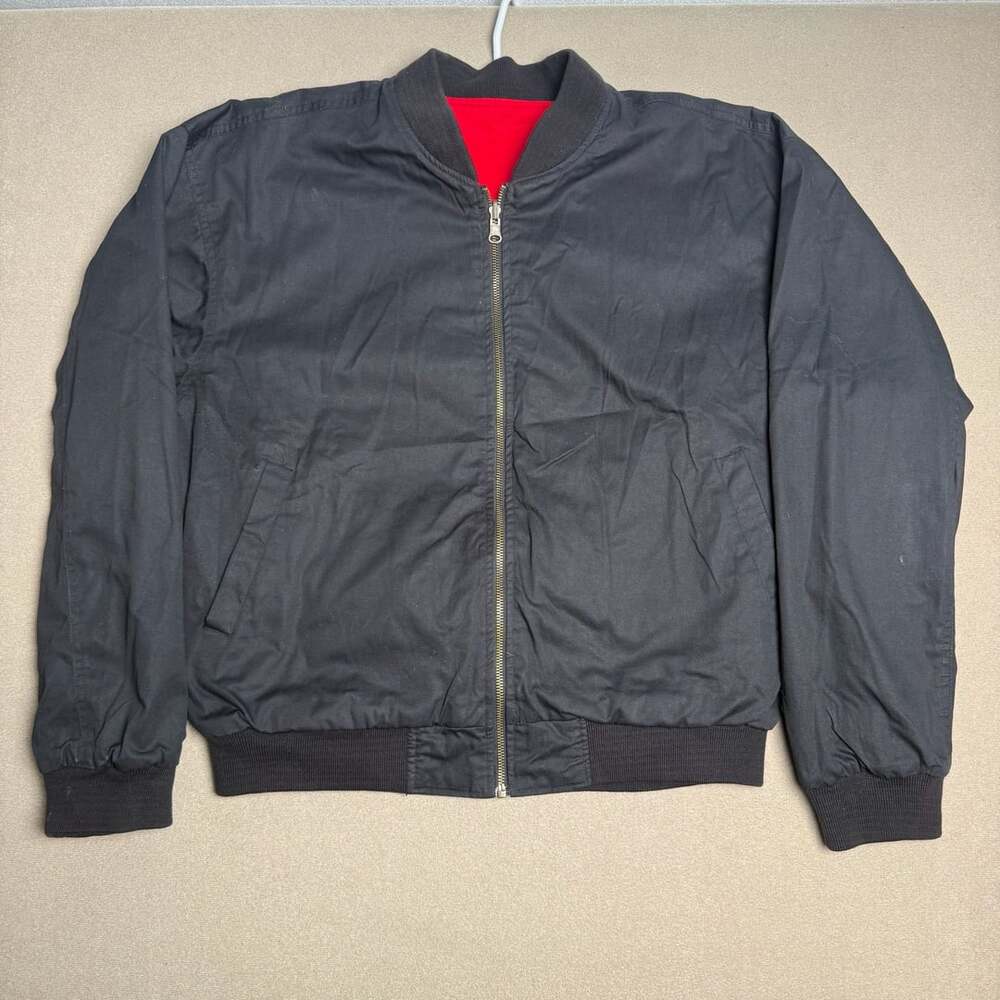 Marlboro Reversible Black and Red Cotton Full Zip Bomber Jacket Men Size Medium